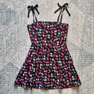 SO-JU Little Black Dress from Japan Cherry Fruit Print Rockabilly Harajuku Tokyo